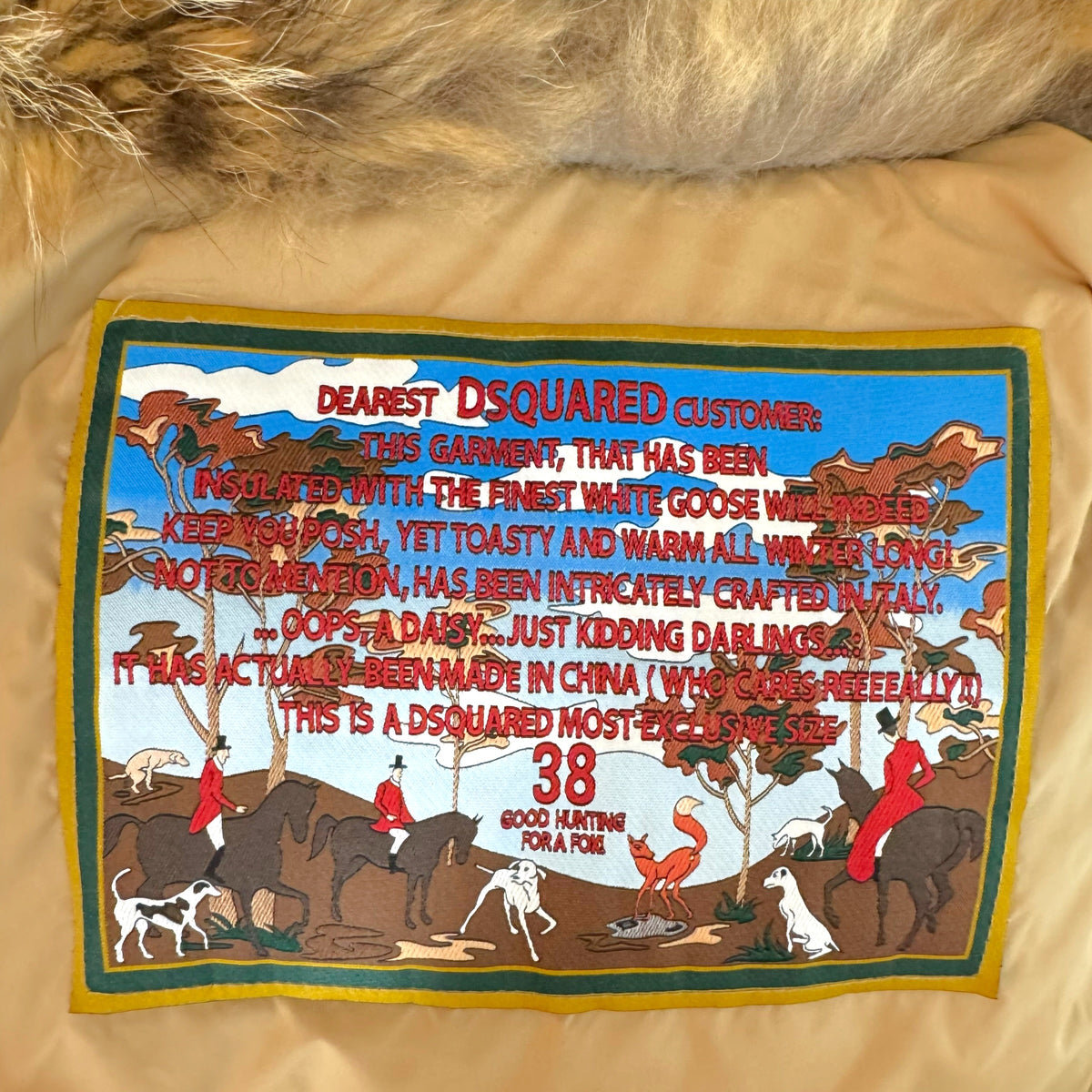 Dsquared2 Brown Fox Fur Trim Hood Cropped Down Fill Puffer Coat