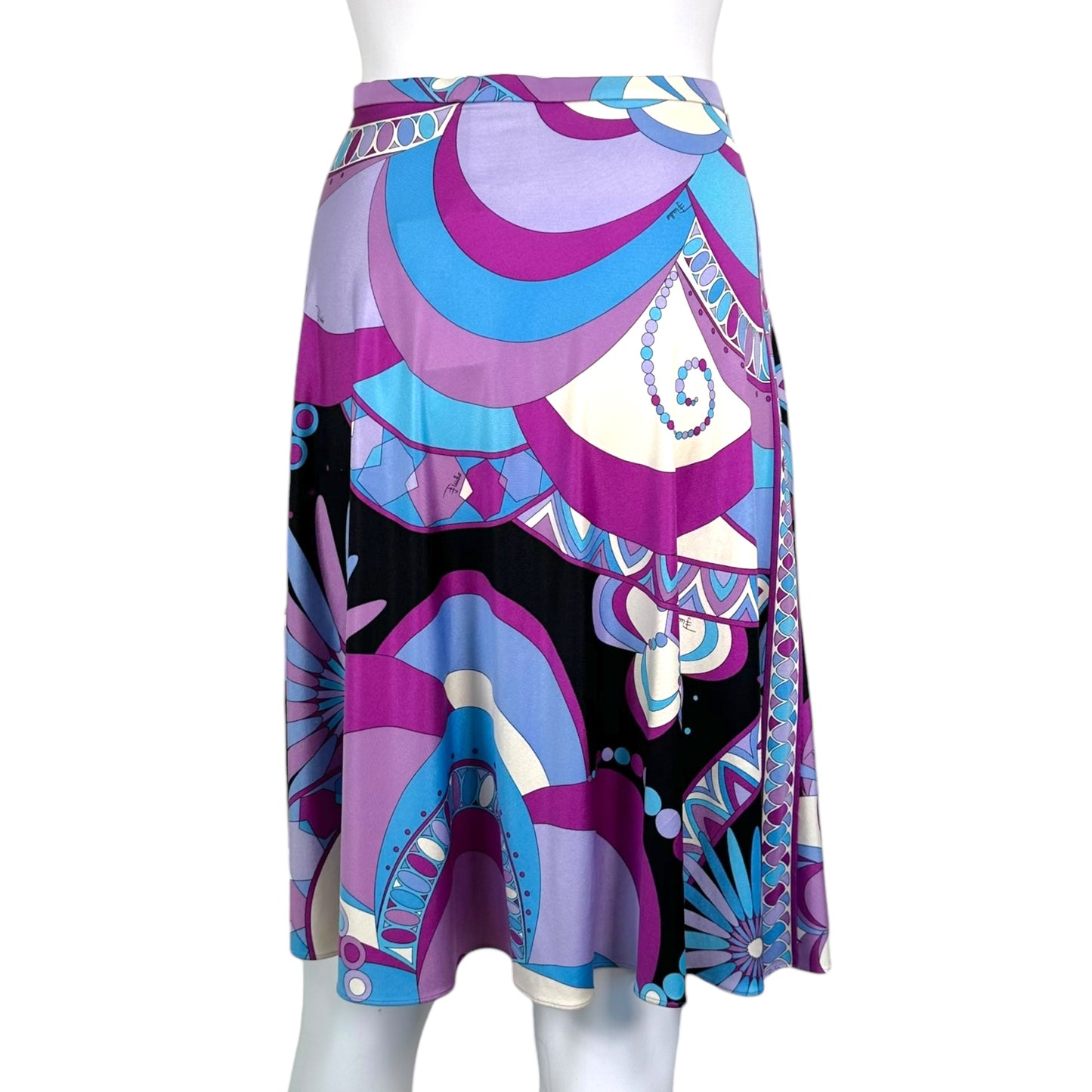 Emilio Pucci Silk Knit Midi Skirt Purple Blue Print