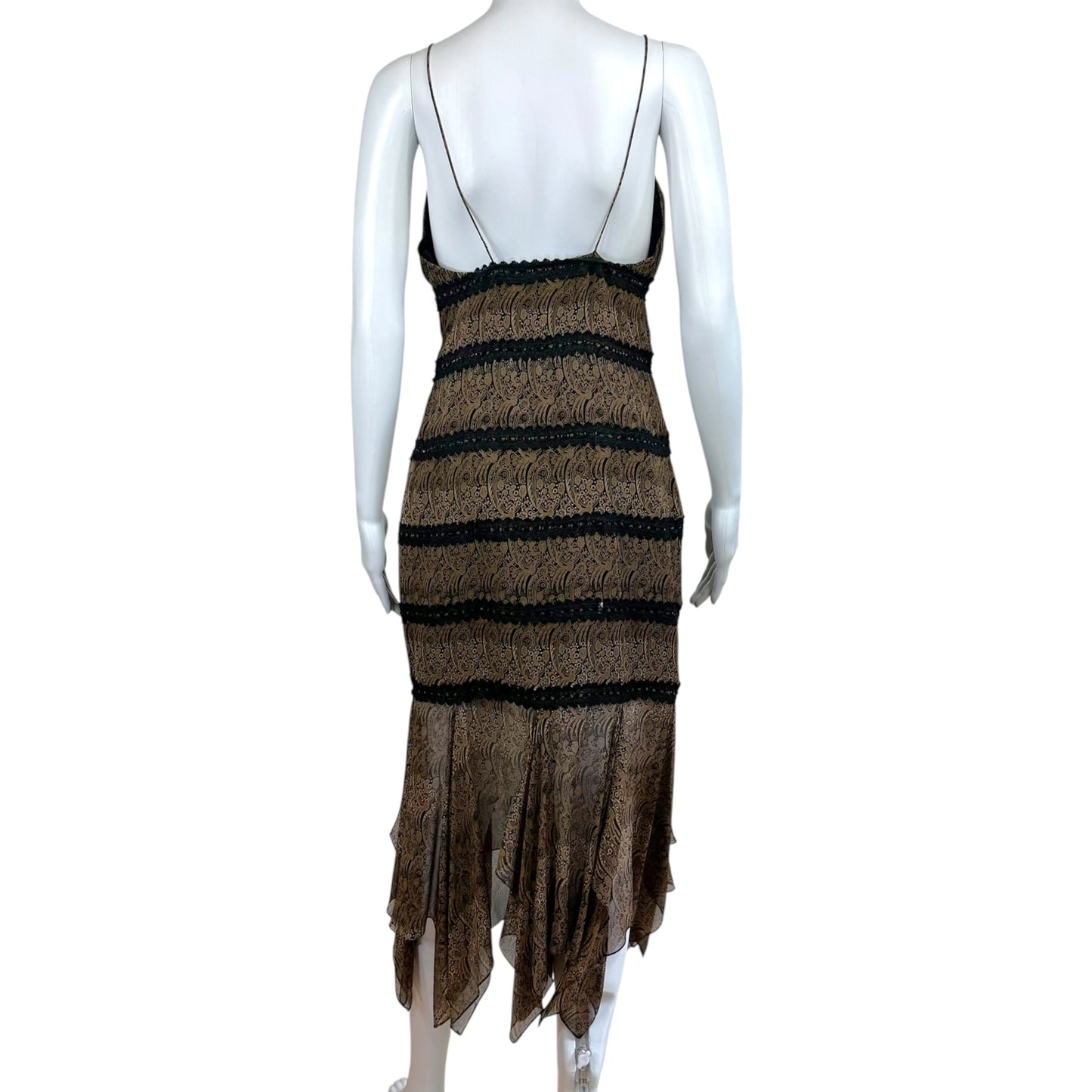 Bob Mackie Brown & Black Paisley Print Beaded Silk Midi Dress & Scarf Set