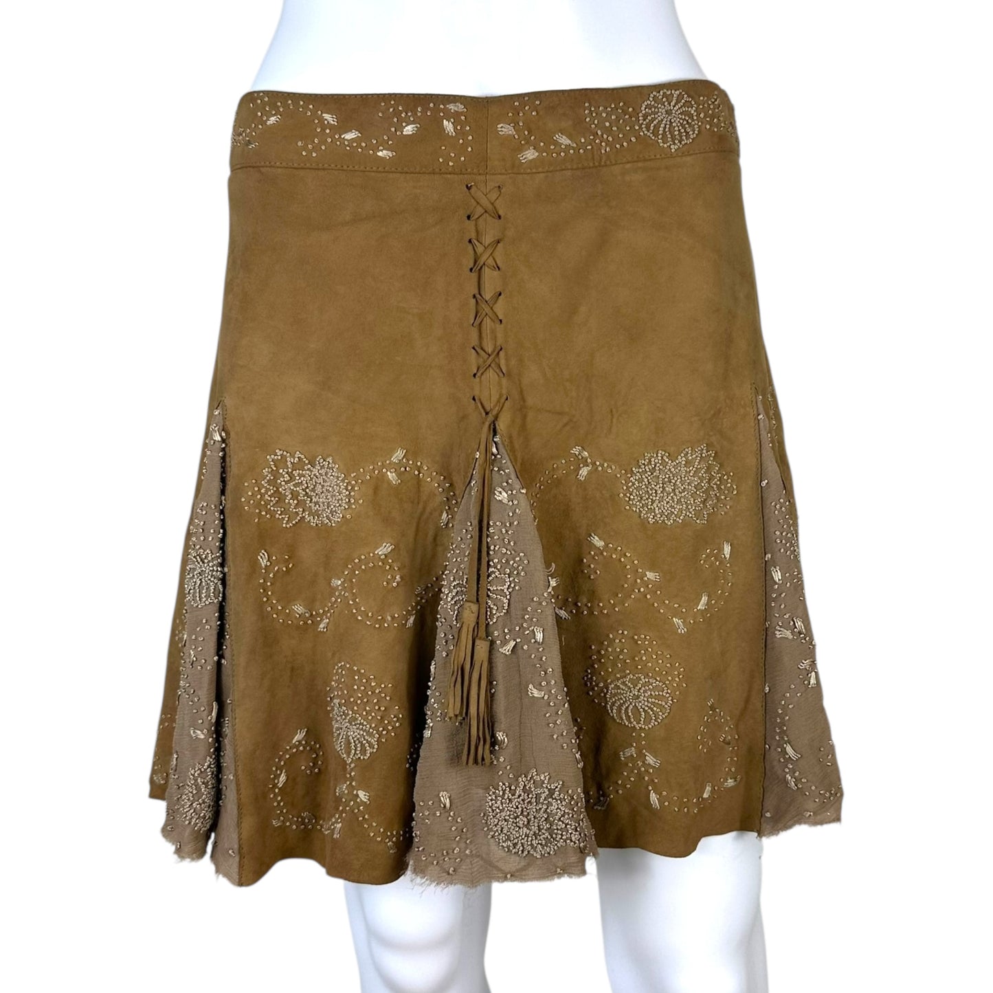 Roberto Cavalli Class Brown Suede Embroidered Mini Skirt