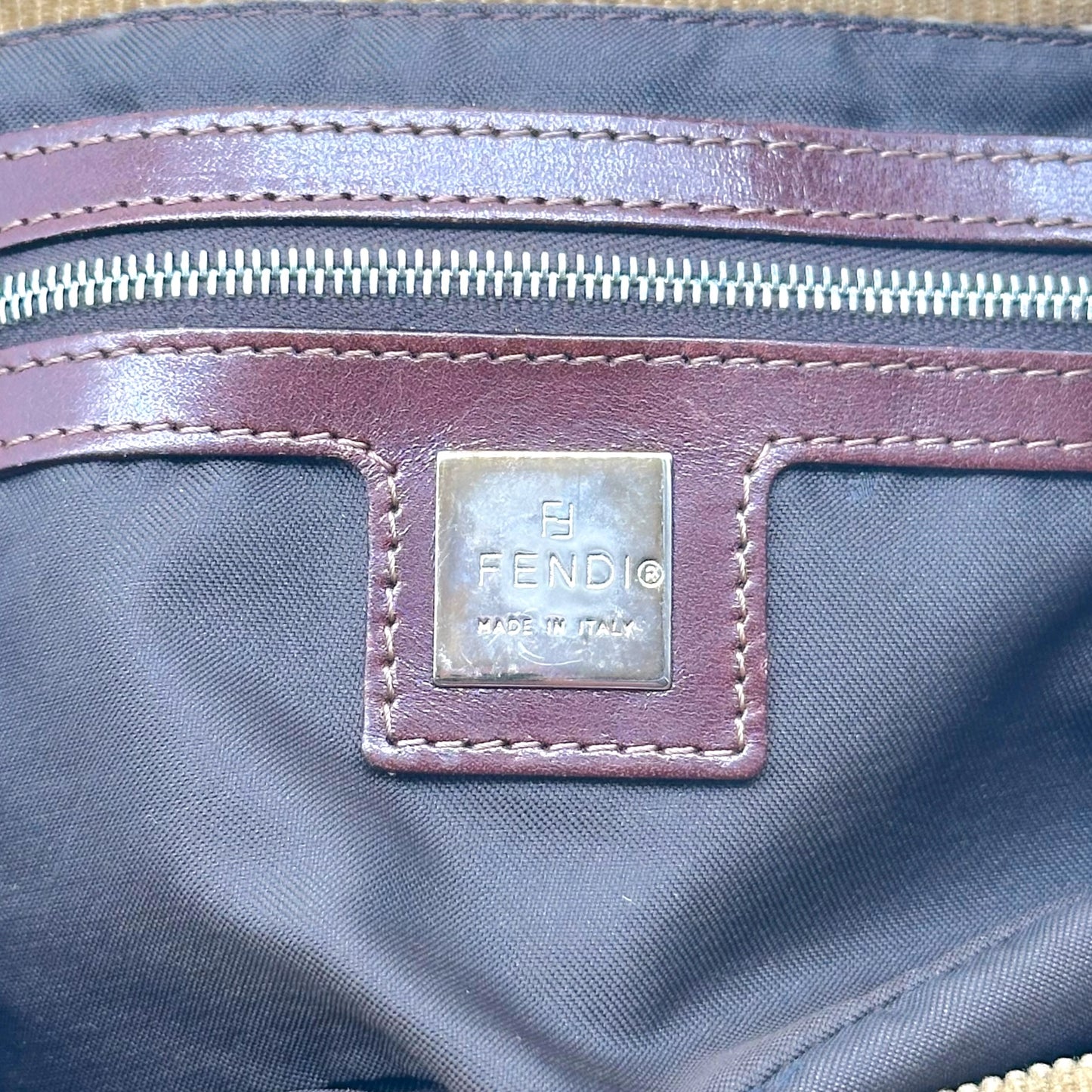Fendi Brown Corduroy Fold-Over Square Baguette Bag