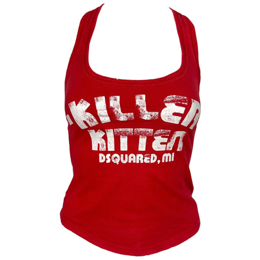Dsquared2 Red Racerback Tank Top with Killer Kitten Graphic