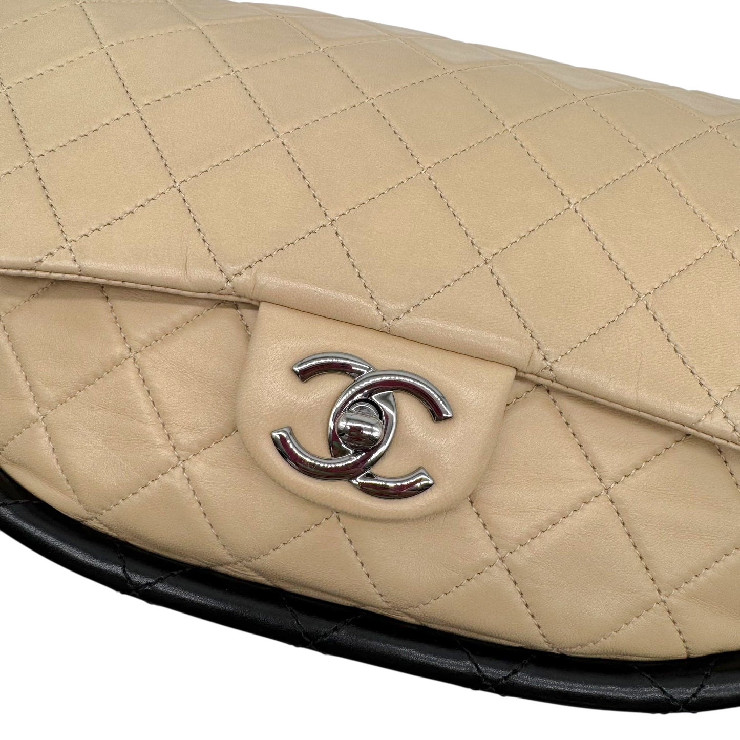 Chanel Beige & Black Matelasse Medium Hula Hoop Flap Bag