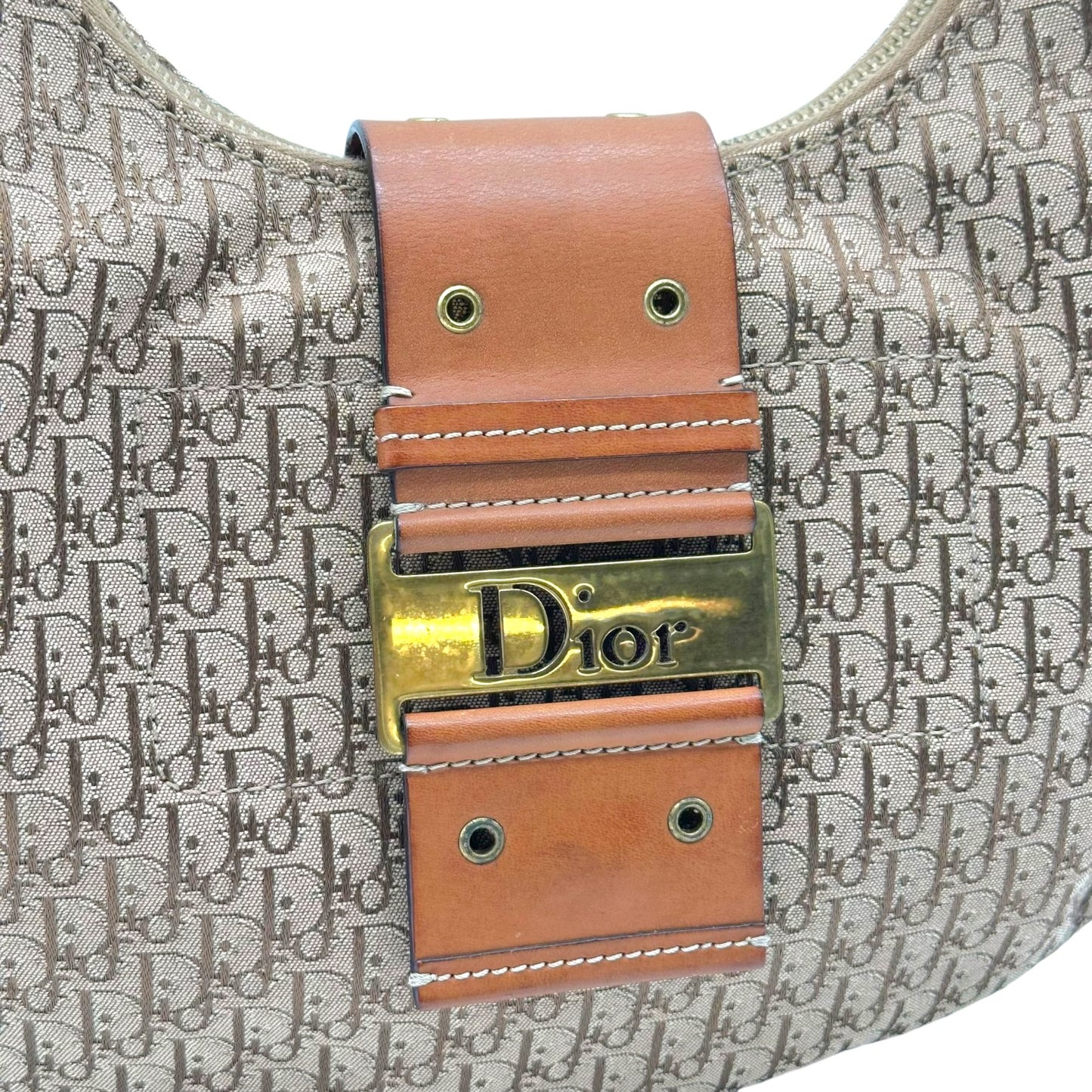 Christian Dior Tan Trotter Monogram Crescent Hobo Bag
