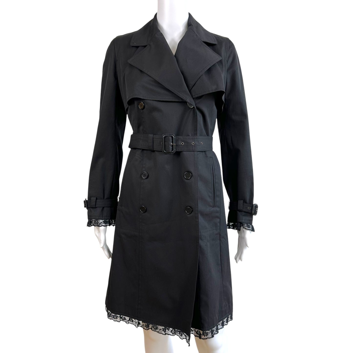 Dolce & Gabbana Black Lace Trim Trench Coat - Outfit Repeater