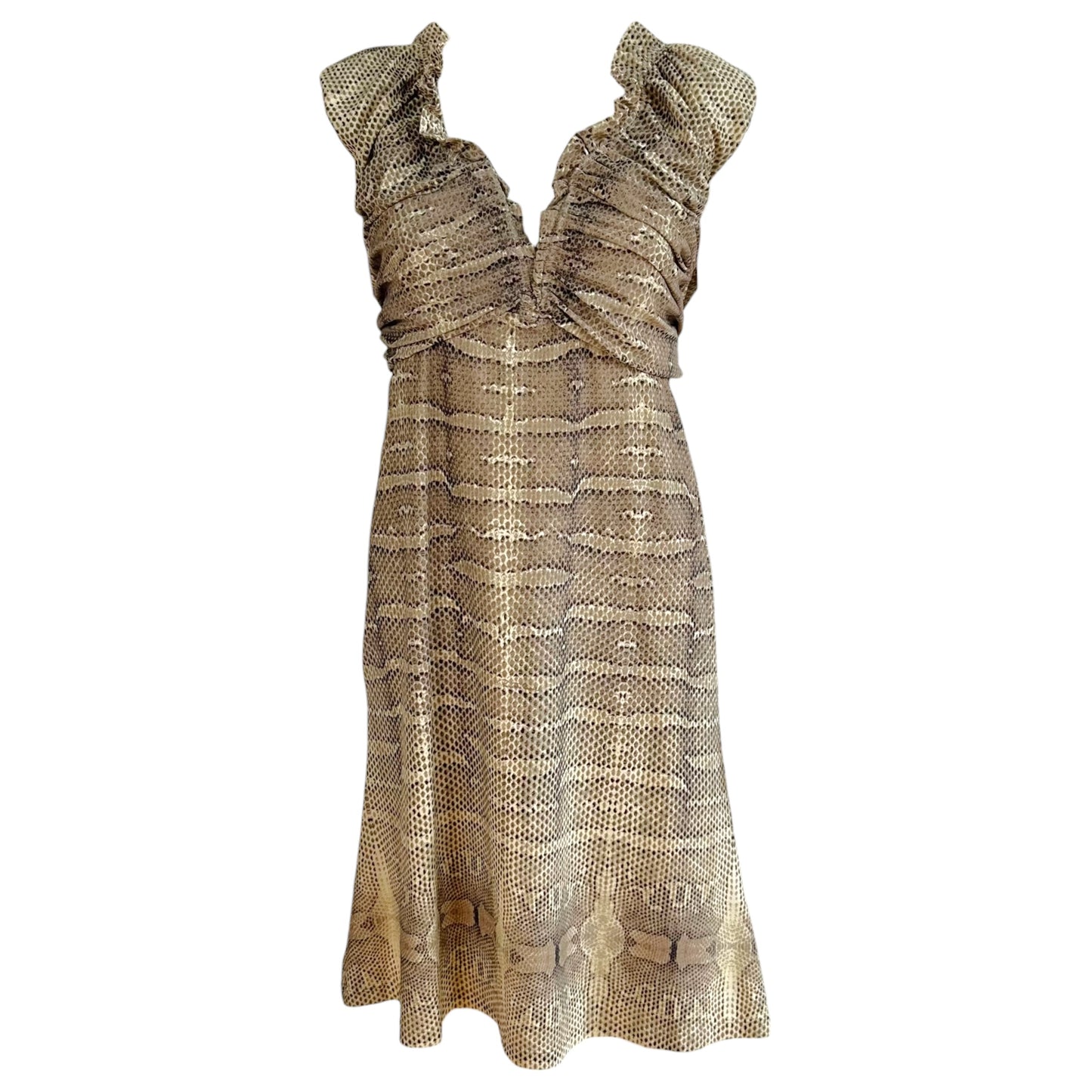 Roberto Cavalli Off-Shoulder Mini Dress Brown Snakeskin Print
