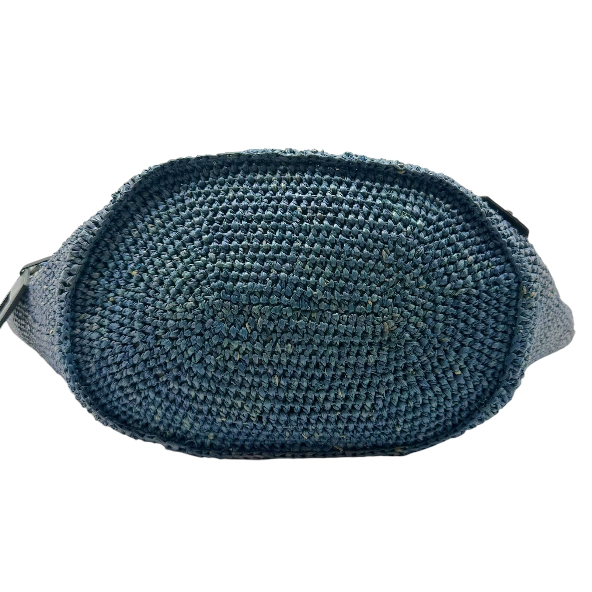 Balenciaga Large 2-Way City Beach Bag Blue Raffia Black Leather