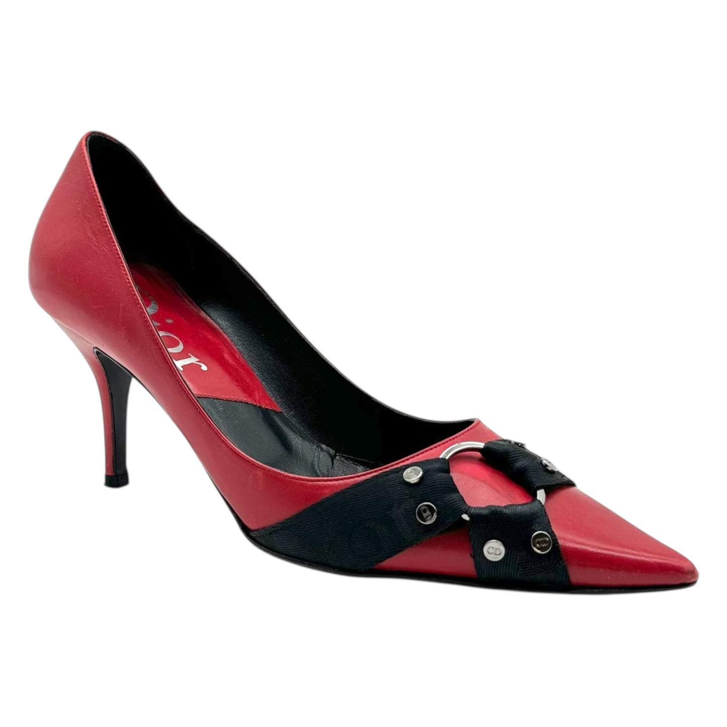 Christian Dior Hardcore Red & Black Logo Strap Heels