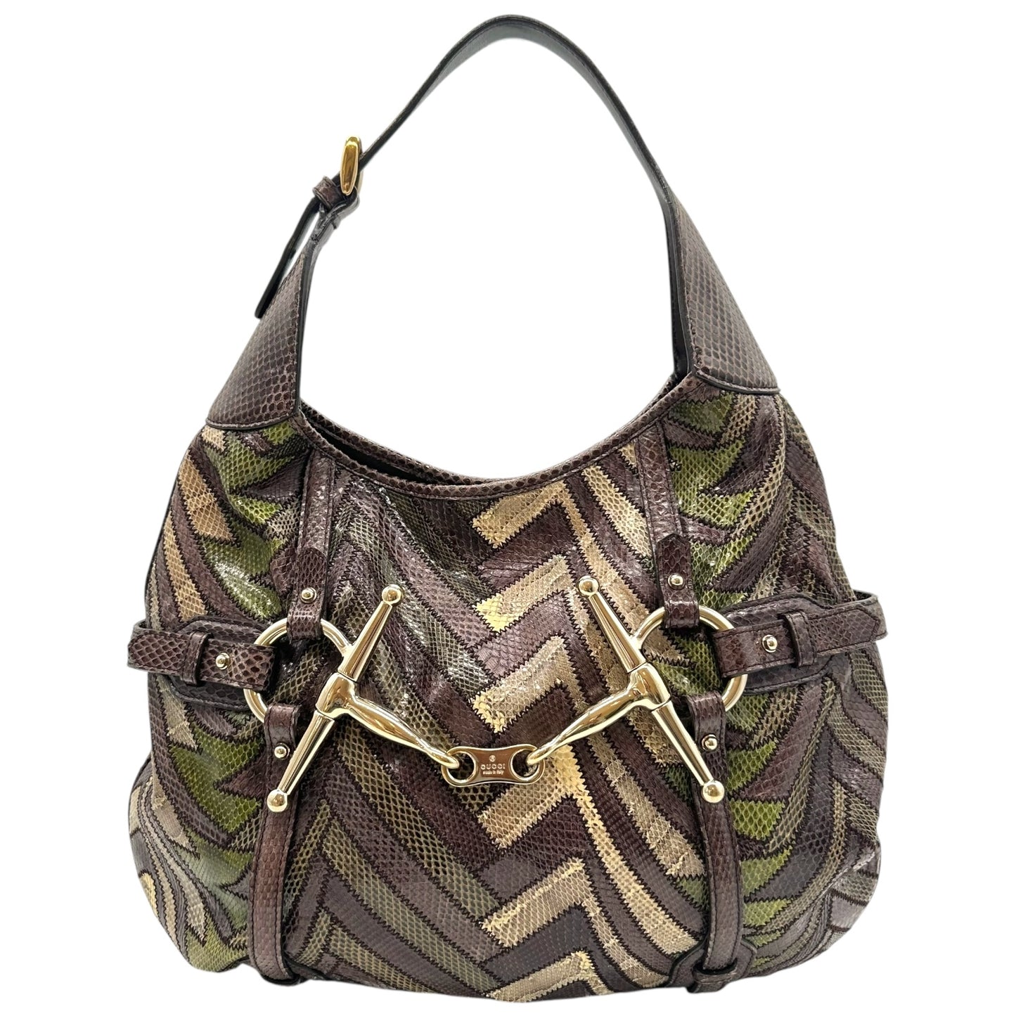 Gucci 85th Anniversary Green & Brown Snakeskin Horsebot Hobo Bag