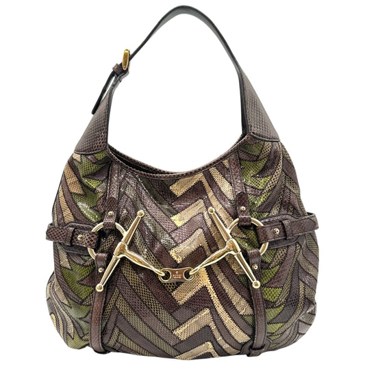 Gucci 85th Anniversary Green & Brown Snakeskin Horsebot Hobo Bag
