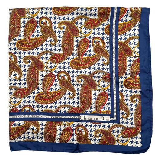 Christian Dior Red Houndstooth Paisley Silk Square Scarf