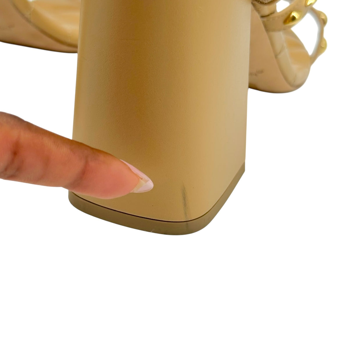 Louis Vuitton Tan Leather Gold Studded Block Heel Sandals