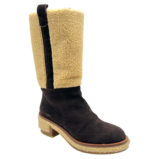 Chanel Brown Suede Shearling Engineer Boots