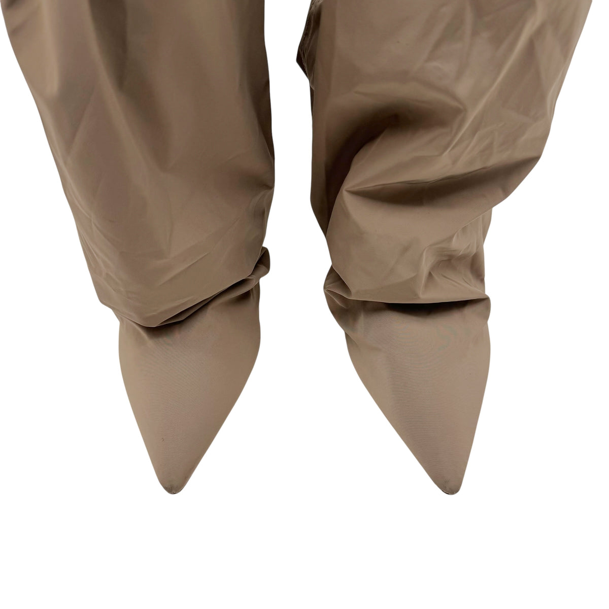 Yeezy Season 6 Taupe Nylon Fold-Over Slouchy Heeled Boots