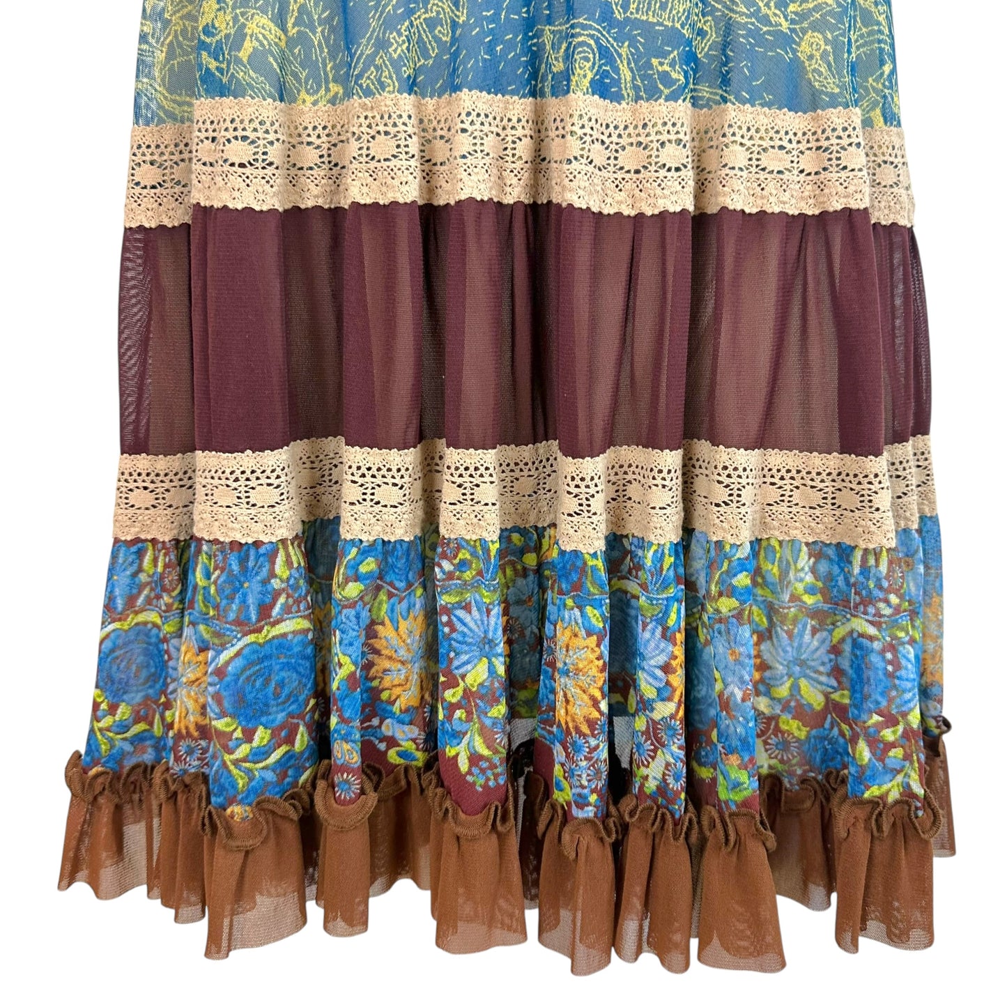 Jean Paul Gaultier Tiered Multi-Print Mesh Midi Skirt