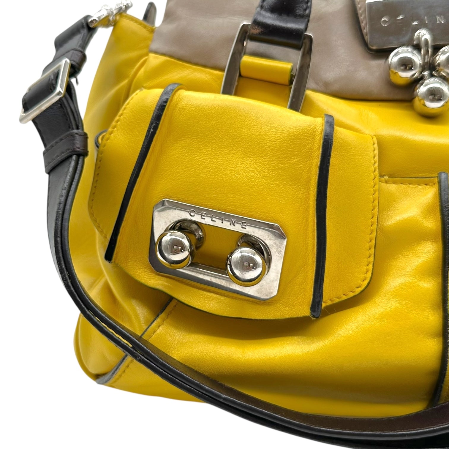 Celine Yellow Leather 2-Way Bag with Silver Hardware