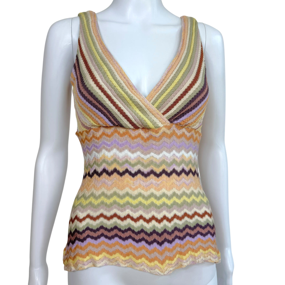 Missoni Pastel Multicolor Chevron Knit Cross-Neckline Tank