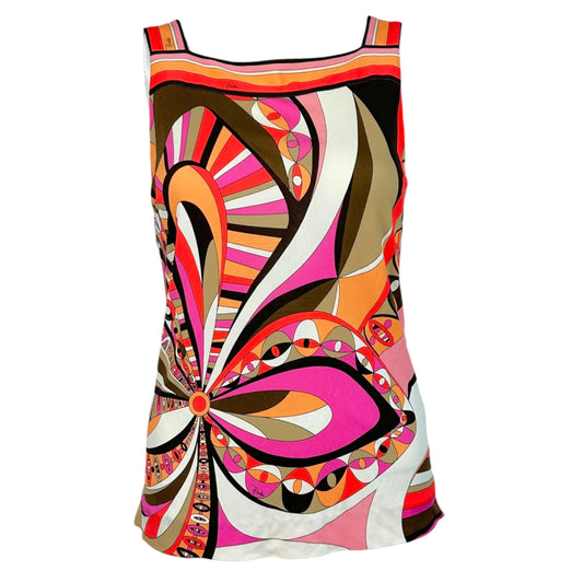 Emilio Pucci Printed Tank Top Pink Brown Straight Neckline