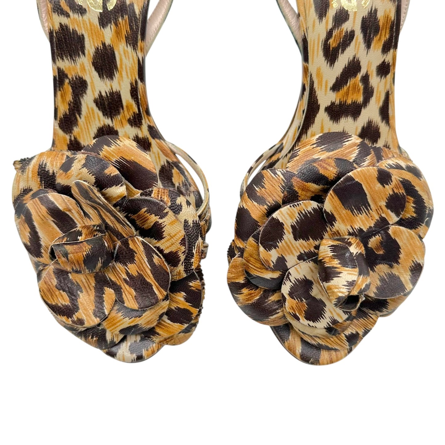 D&G Dolce & Gabbana Leopard Print Flower Leather Sandal Heels