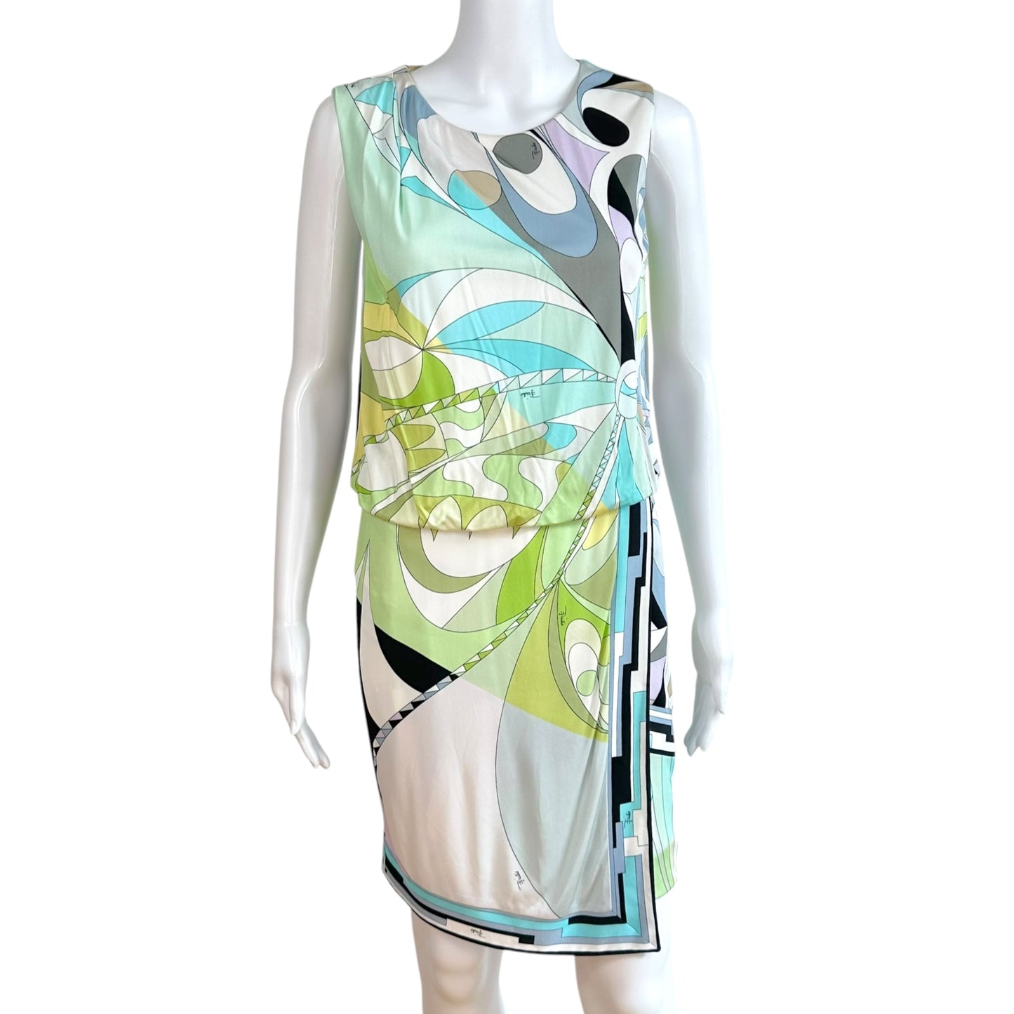 Emilio Pucci Mini Dress Blue Green Printed Sleeveless