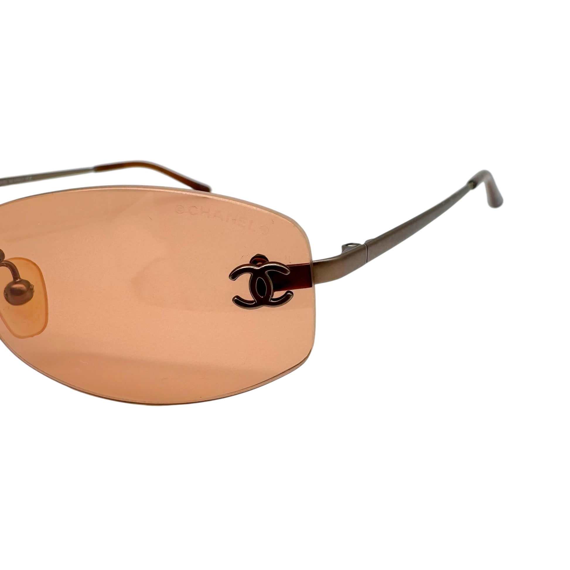 Chanel Rimless Oval Sunglasses Orange Silver Logo