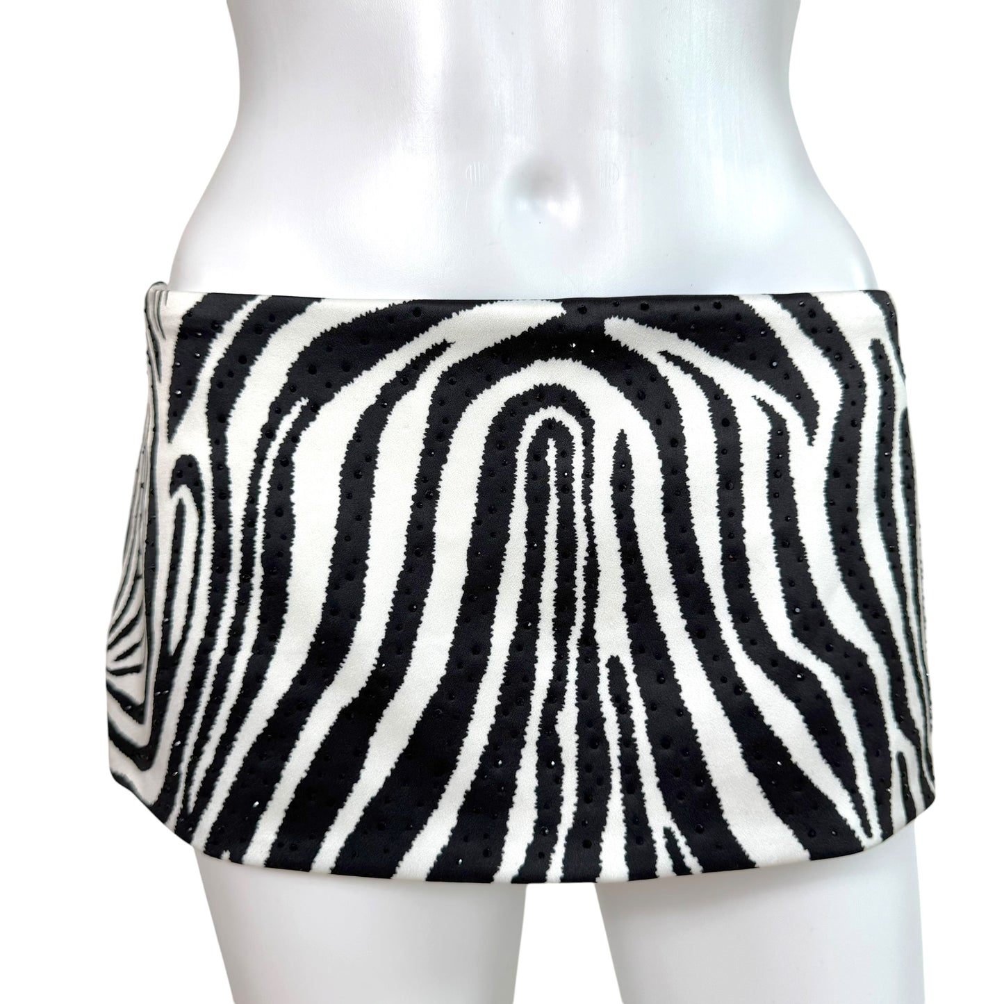 Fanci Club Aviva Crystal Embellished Zebra Print Micro Mini Skirt