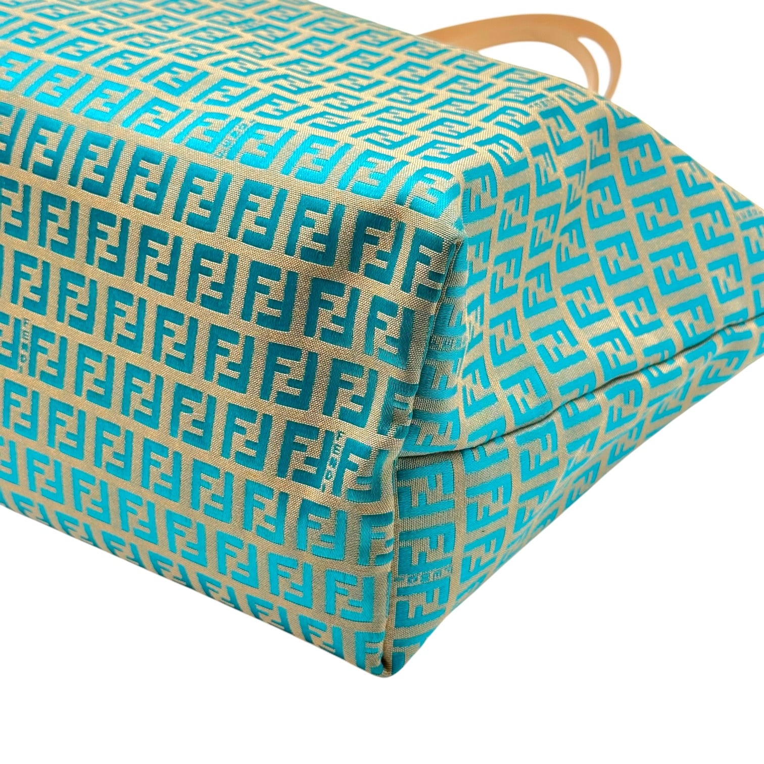 Fendi Tote Bag Tan Turquoise Zucchino Monogram Canvas