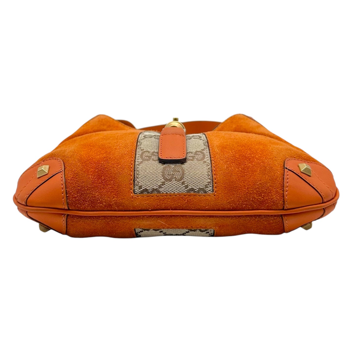 Gucci Small Piston Lock Shoulder Bag Burnt Orange Suede