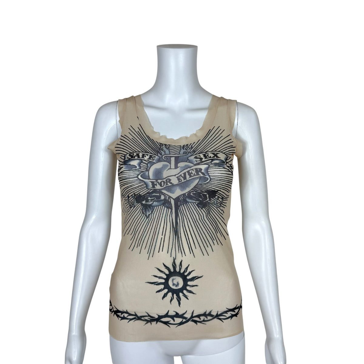 Jean Paul Gaultier Tattoo Mesh Tank Top Neutral Black