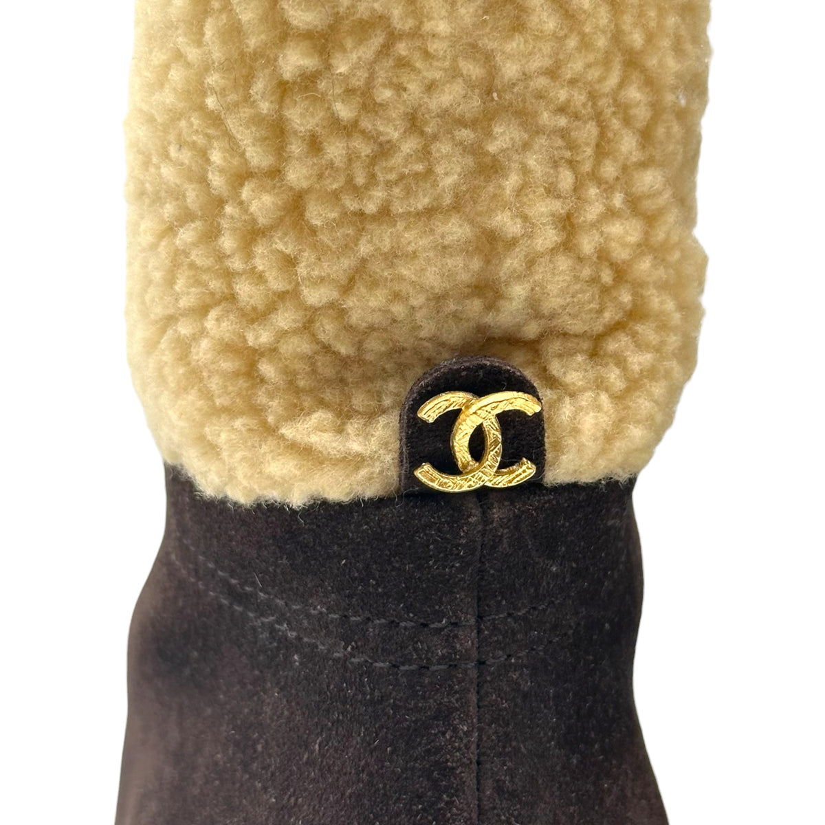 Chanel Brown Suede Shearling Engineer Boots