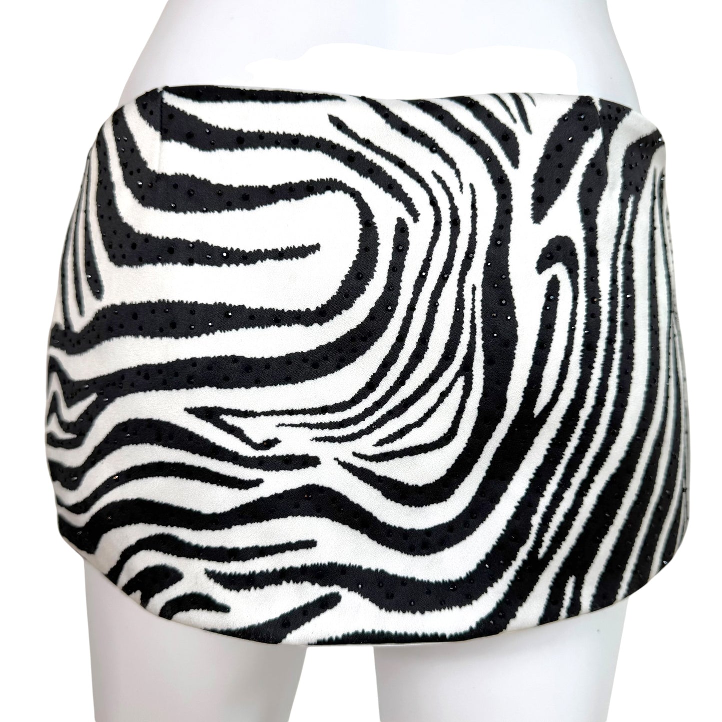 Fanci Club Aviva Crystal Embellished Zebra Print Micro Mini Skirt
