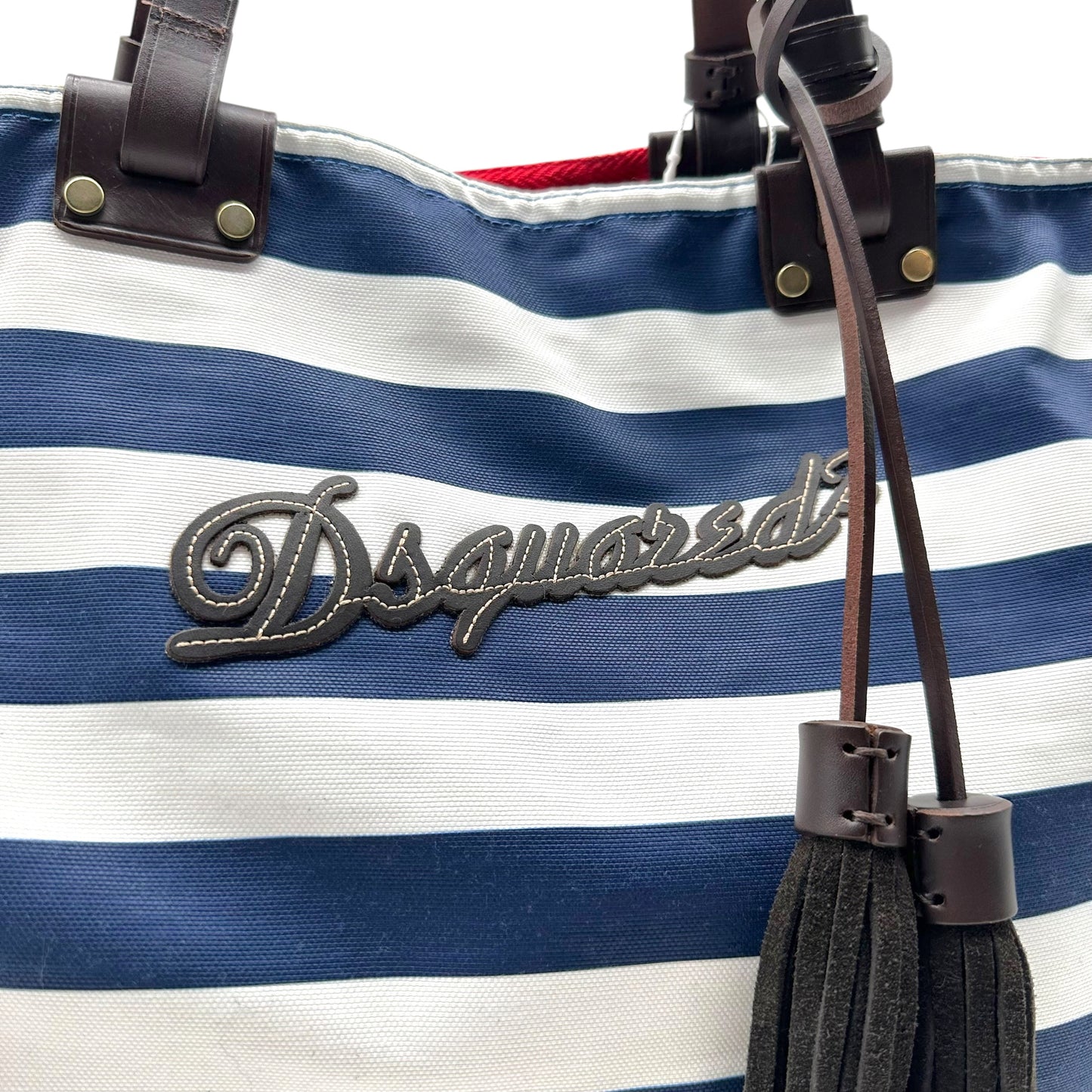Dsquared2 Blue & White Striped Logo Beach Tote Bag