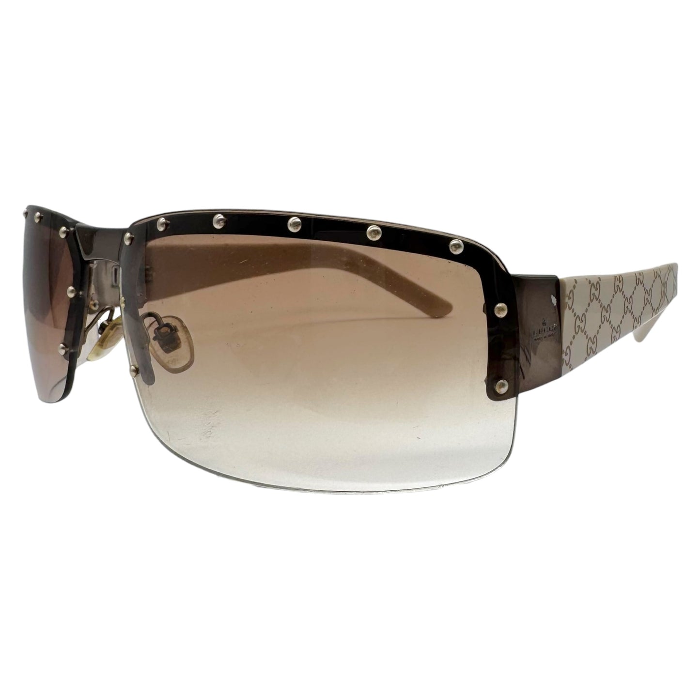 Gucci GG1823/S Studded Lens Monogram Arm Rimless Wrap Sunglasses