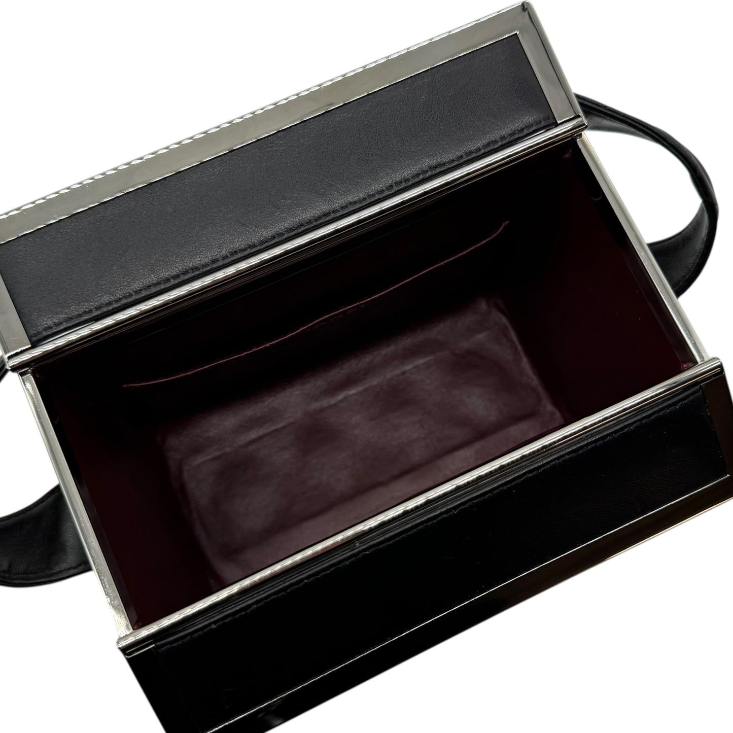 Chanel Black Matelasse Quilted Lambskin Metal Trim Vanity Bag 1996-97 - Outfit Repeater