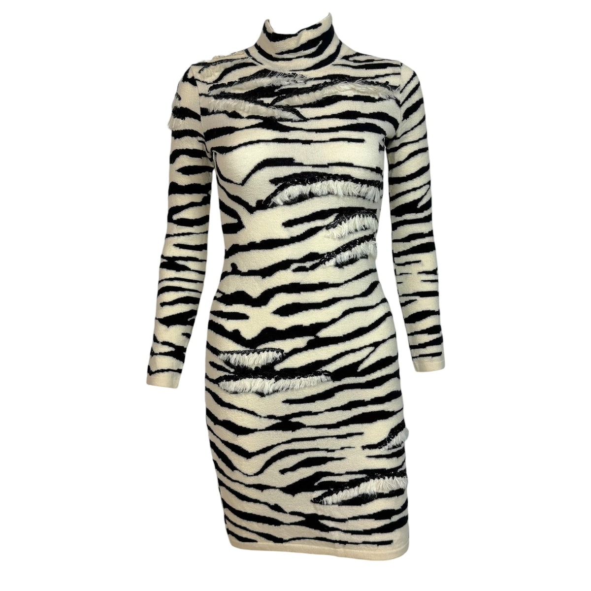 Blumarine Zebra Print Knit & Sequin Mock Neck Mini Dress