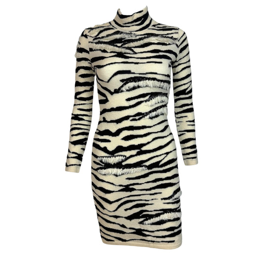 Blumarine Zebra Print Knit Sequin Mini Dress