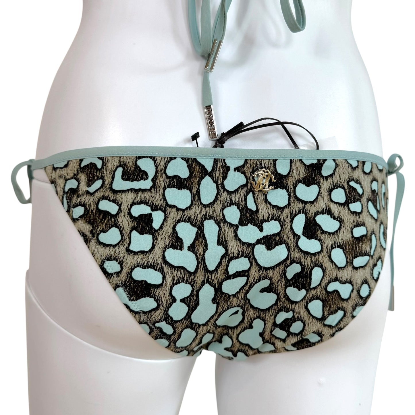 Roberto Cavalli Light Blue & Gray Leopard Print Bikini Set NEW