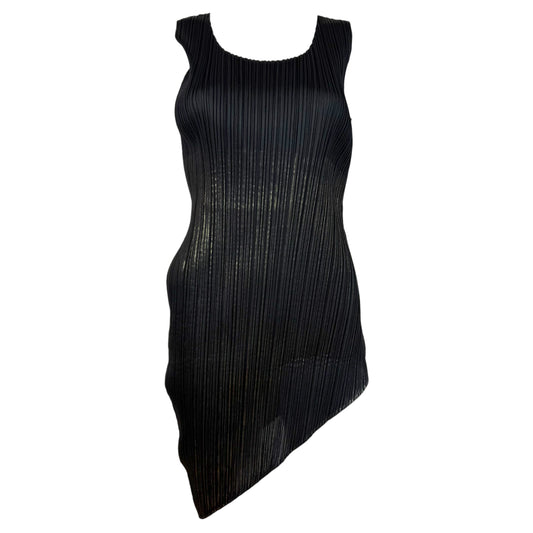 Issey Miyake Pleats Please Black Metallic Asymmetrical Mini Dress