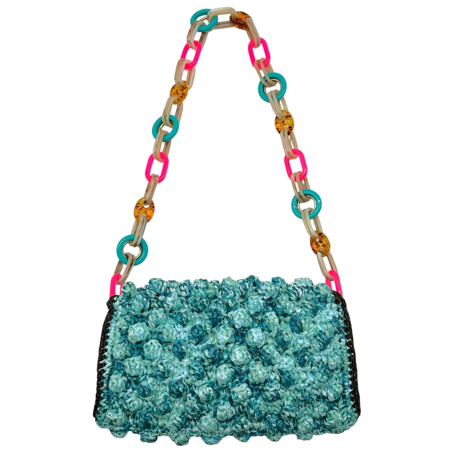 Missoni M Turquoise Raffia & Pink PVC Chain Shoulder Bag
