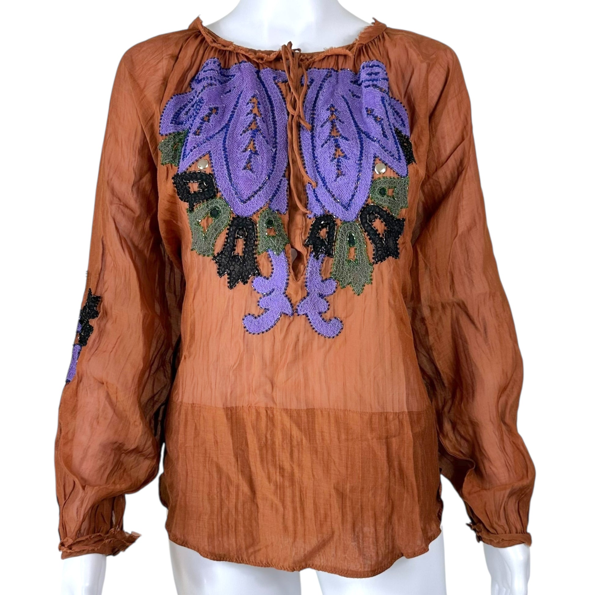 Emilio Pucci Brown Beaded Peasant Blouse - Outfit Repeater