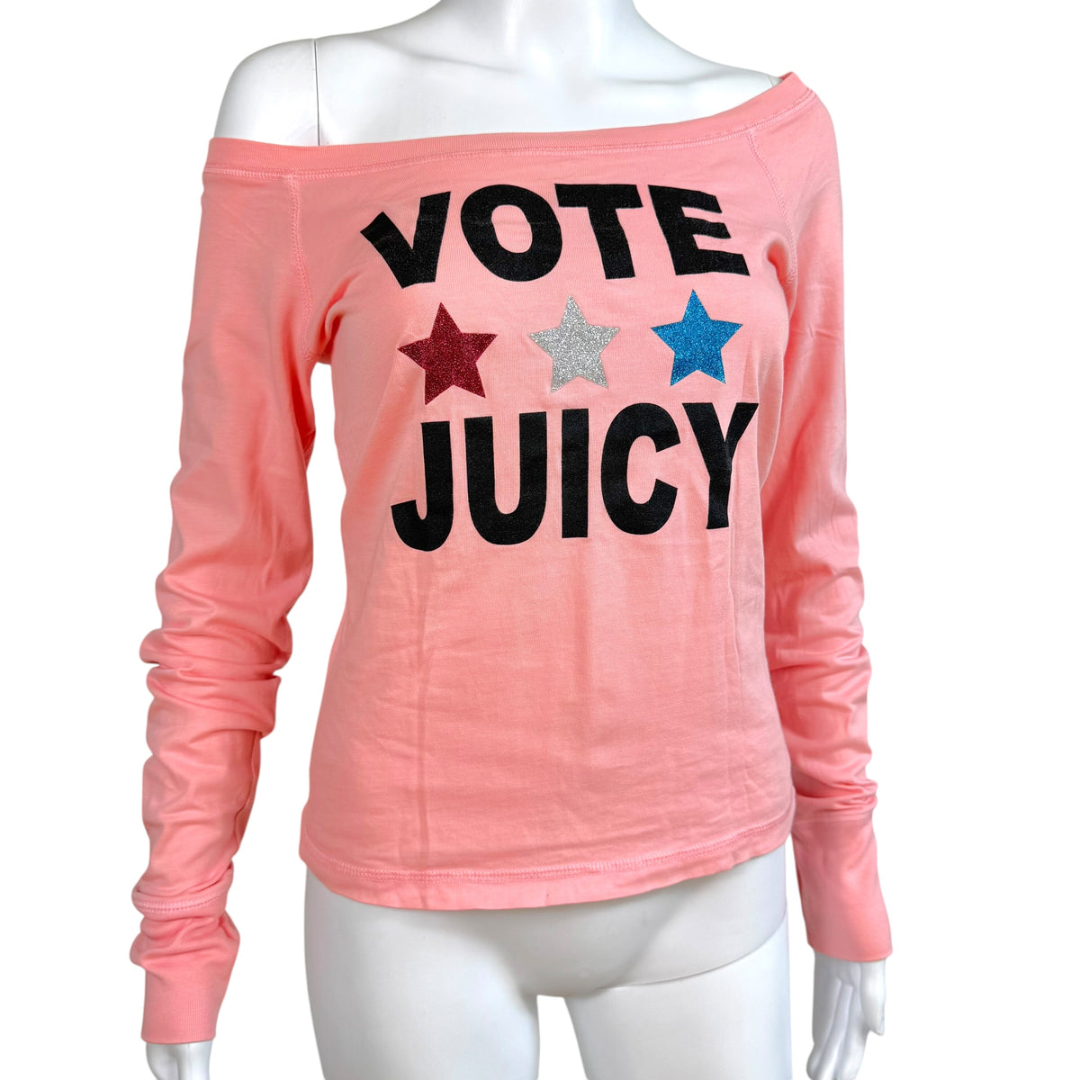 Juicy Couture Off-Shoulder Graphic Longsleeve T-Shirt Pink