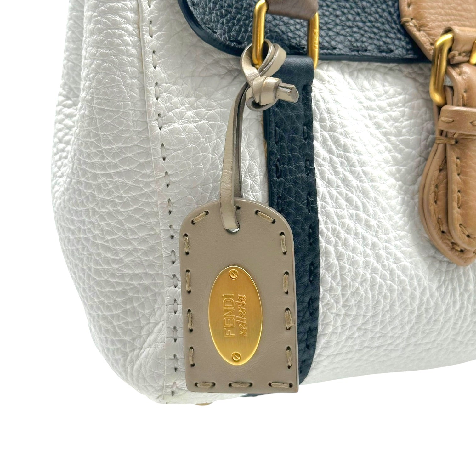 Fendi Selleria Mini Handbag White Black Tan Leather
