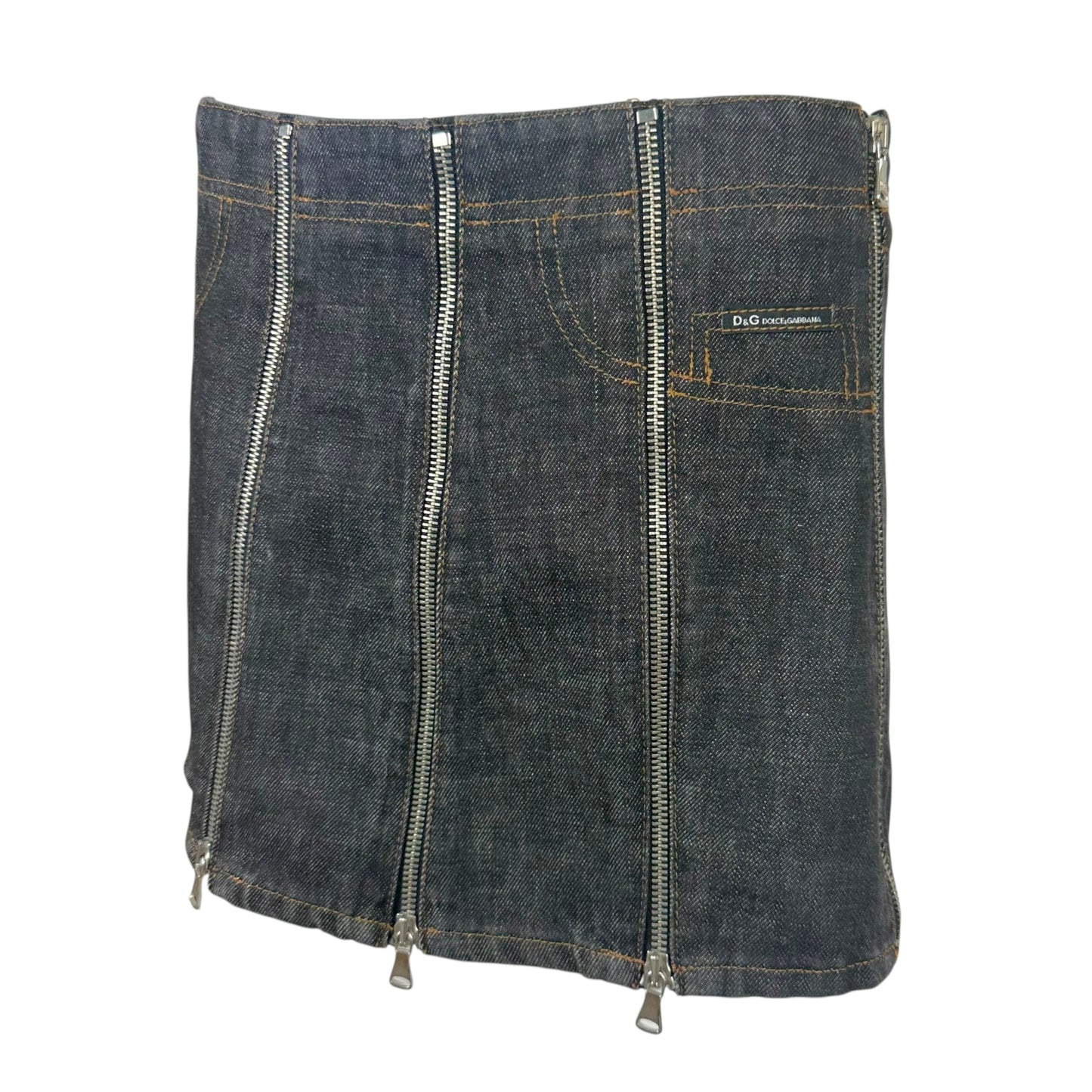 D&G Dolce & Gabbana Dark Wash Denim Zipper Mini Skirt - Outfit Repeater