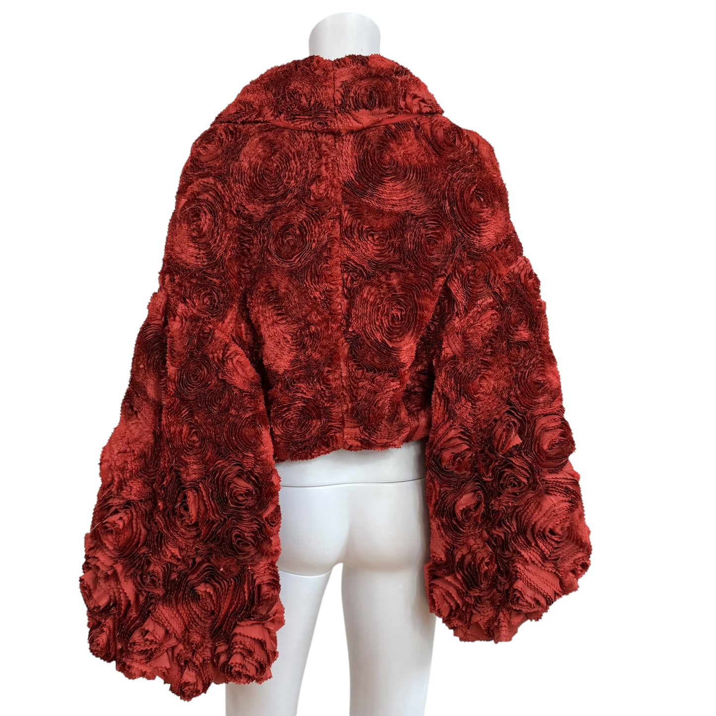 Blumarine Couture Red Silk Rose Patchwork Puff Sleeve Coat RARE