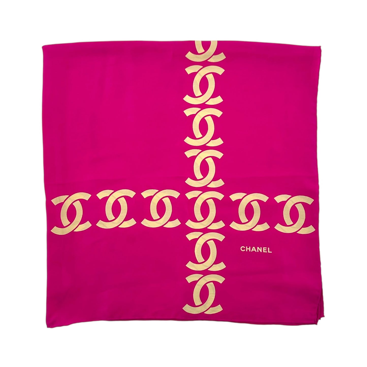 Chanel Pink & Ivory Logo Print Silk Square Scarf