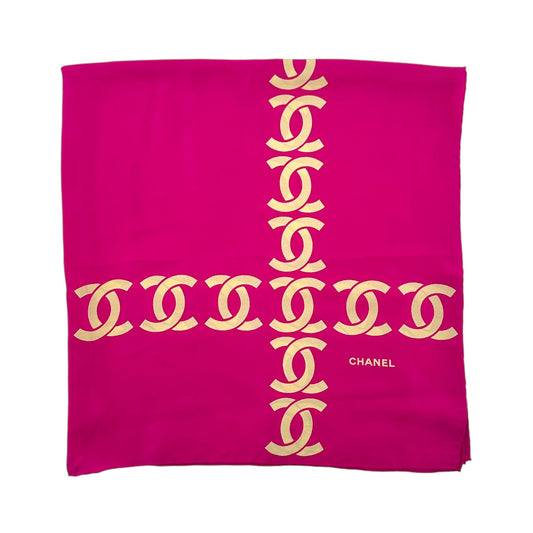 Chanel Pink & Ivory Logo Print Silk Square Scarf