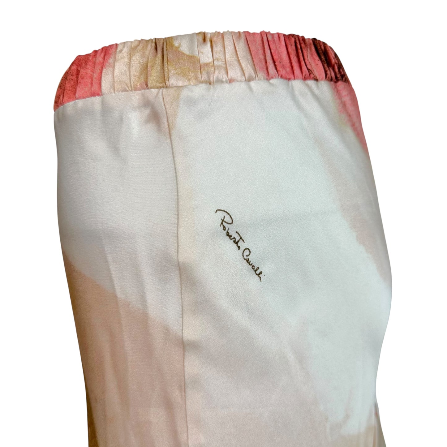 Roberto Cavalli 2004 Light Pink Rose Print Silk Pleated Midi Skirt