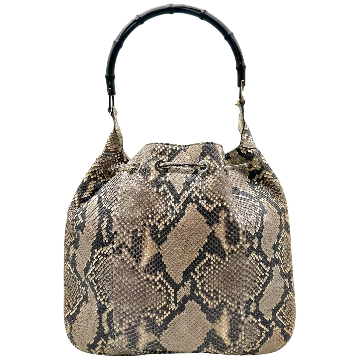 Gucci Brown Python Hobo Bag With Bamboo Handle
