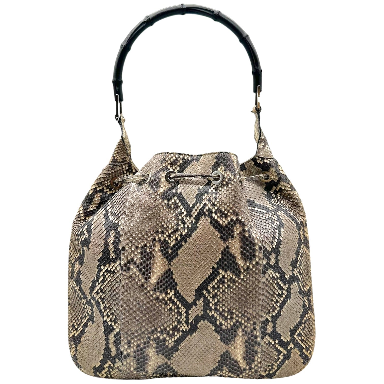 Gucci Brown Python Hobo Bag With Bamboo Handle
