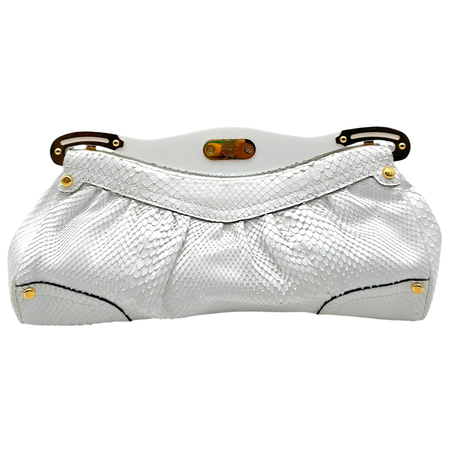Roberto Cavalli White Python Gold Detail Clutch Bag